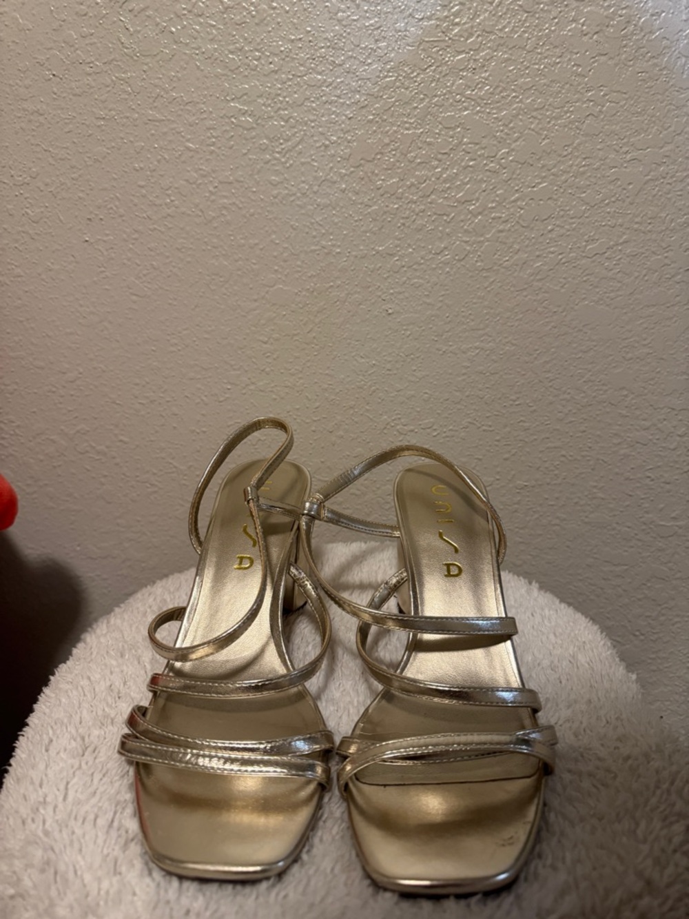 Unisa Metallic Gold Strappy Mid-Heel Sandals
